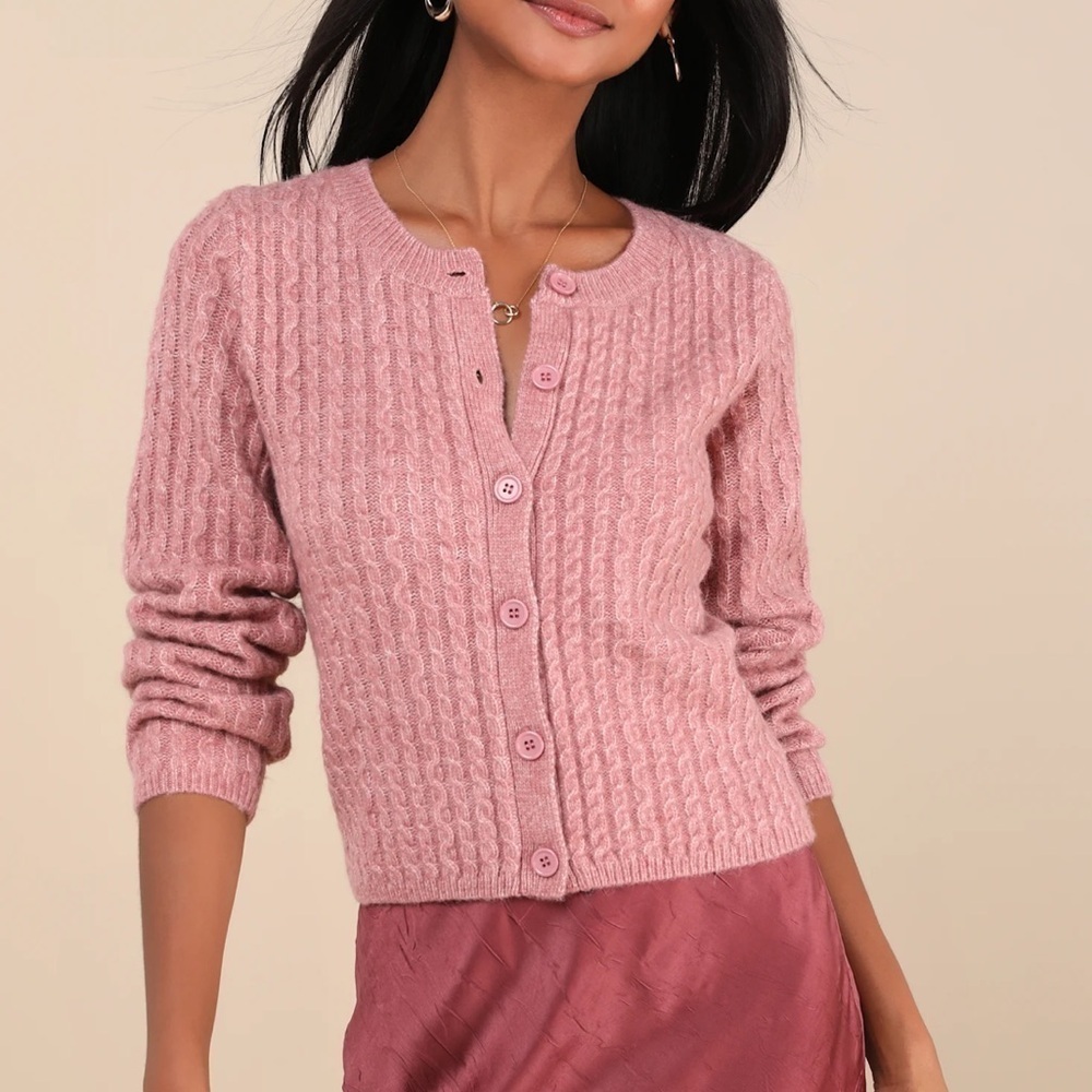 Lulus Pink Heathered Cable Knit Cardigan Large NWT